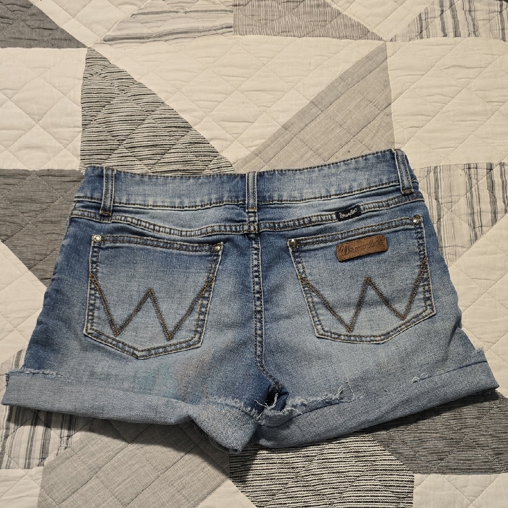 Blue Denim Shorts with Embroidered Pockets
